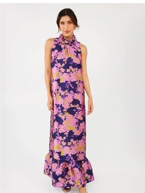 abbey glass camille navy abstract brocade maxi dress size M